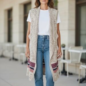 Sonoma Southwestern Boho Space-Dye Knit Open Front Vest